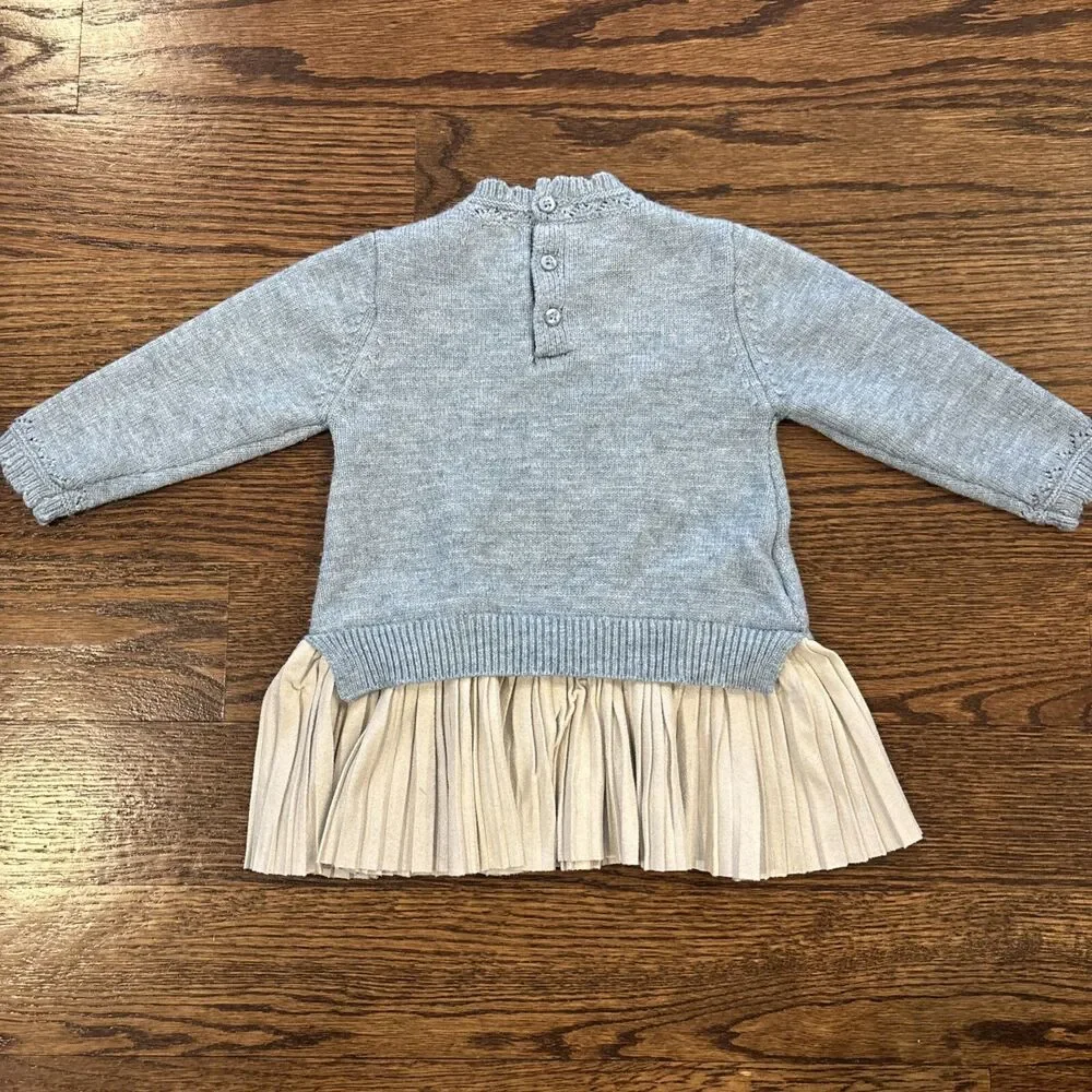 Mayoral Baby Girls Blue and Cream Knit Combined Dress with SWAN Applique